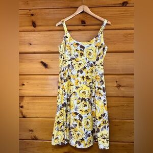 R&K Yellow Brown Floral Sundress Sleeveless Fit & Flare Womens Size 14